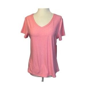 RBX‎ Active Soft V-Neck Tee Pink Marled Flowy Knit Short Sleeve Athletic S